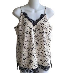 New A New Day Women's Size Small Top V-Neck Cream White/Black Spots Lace Trim